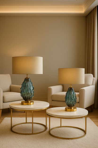 Lampe de table en verre verte