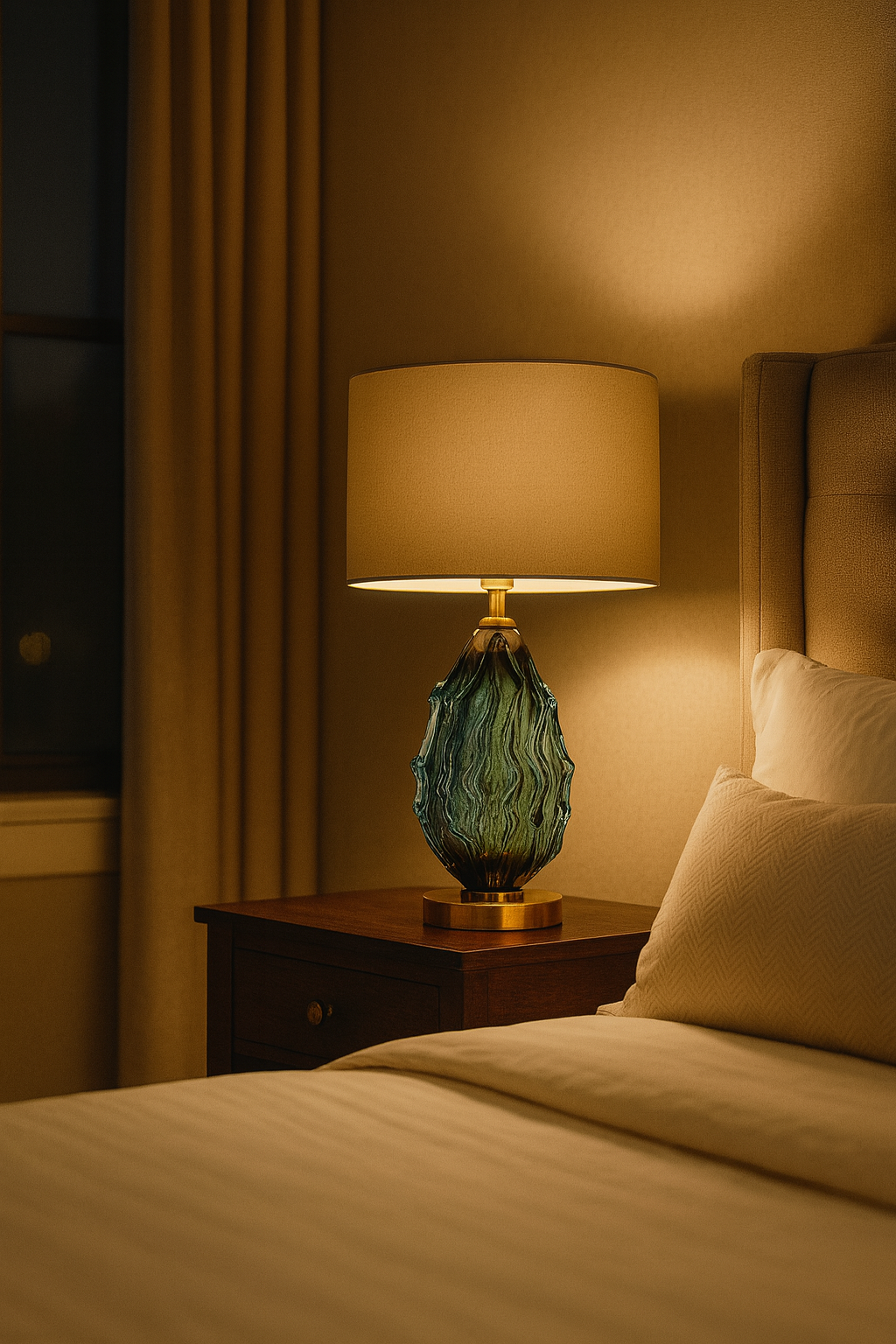 Lampe de table en verre verte