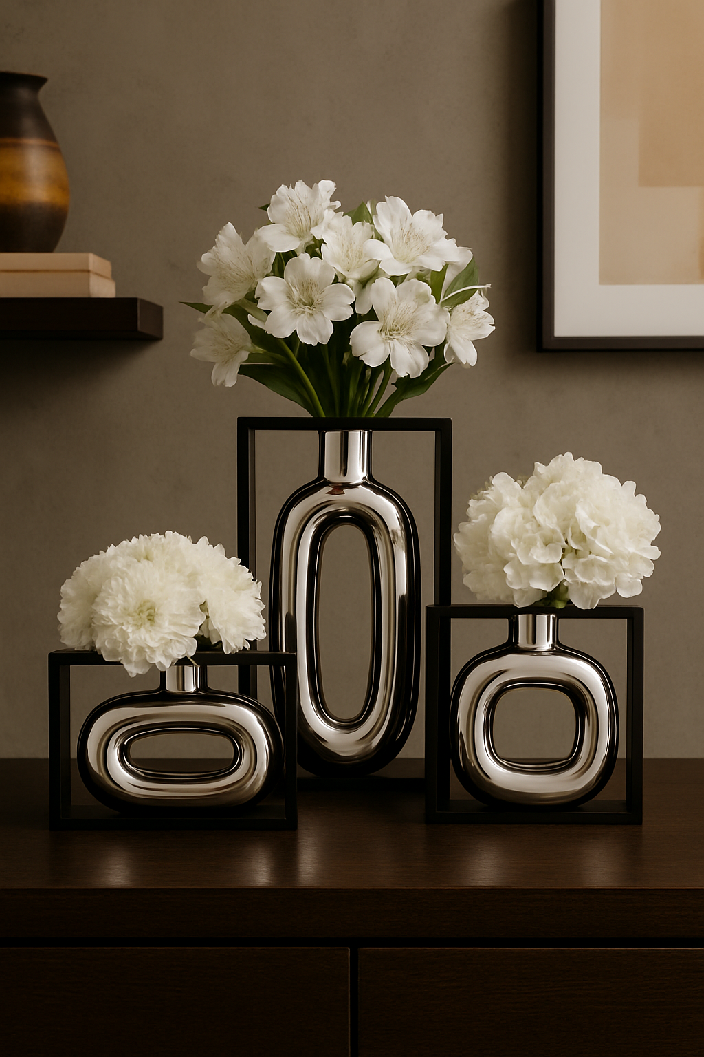 Vase en céramique argenté avec cadre creux