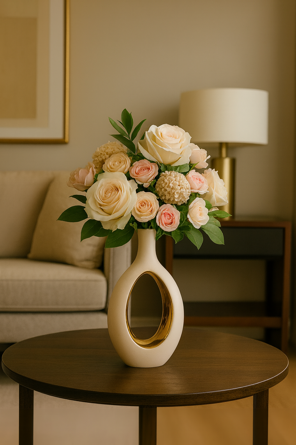 Vase géométrique en céramique blanc et or