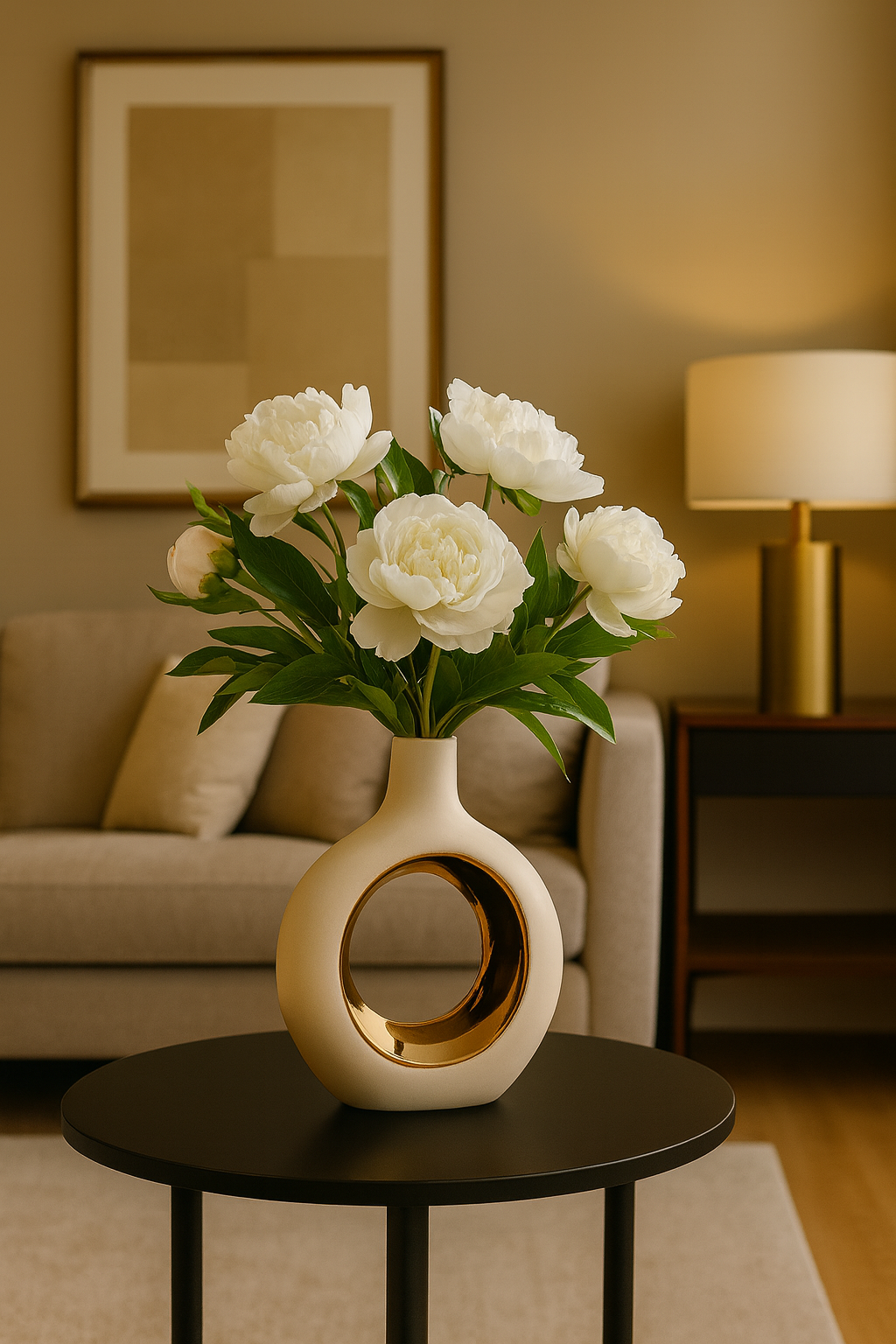 Vase géométrique en céramique blanc et or