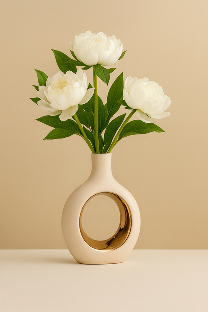 Vase géométrique en céramique blanc et or