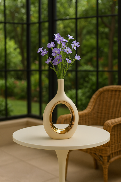 Vase géométrique en céramique blanc et or