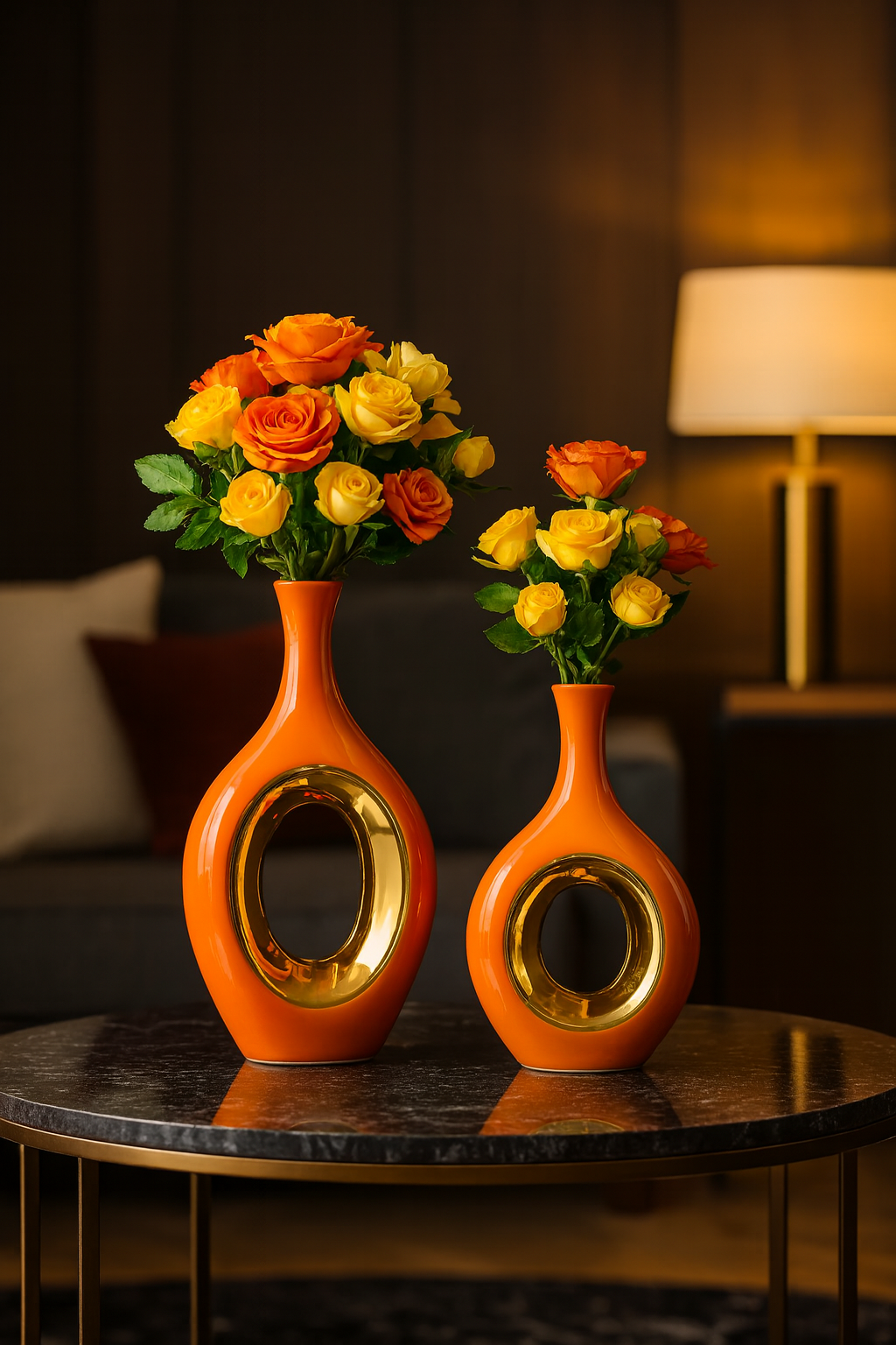 Vase en céramique de luxe orange bordé d’or