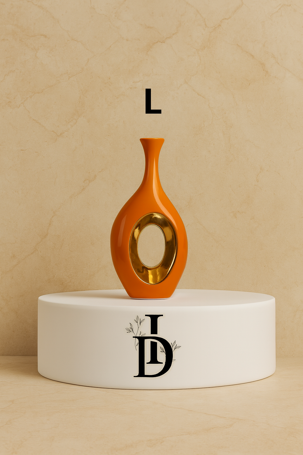 Vase en céramique de luxe orange bordé d’or