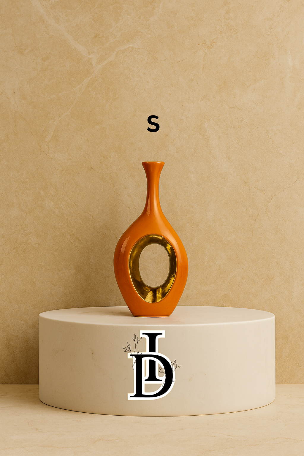 Vase en céramique de luxe orange bordé d’or