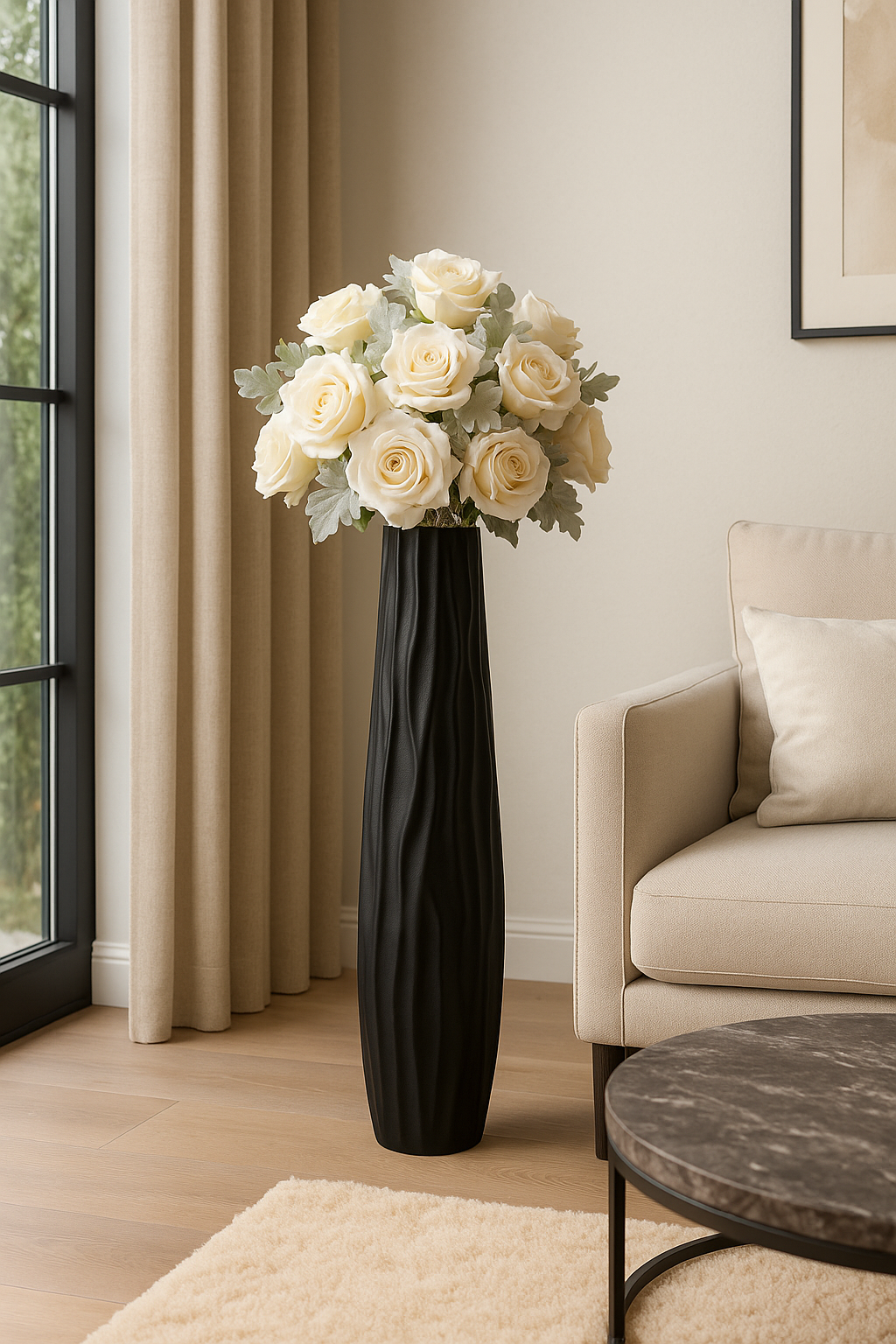 Grand vase décoratif texturé incassable sur pied