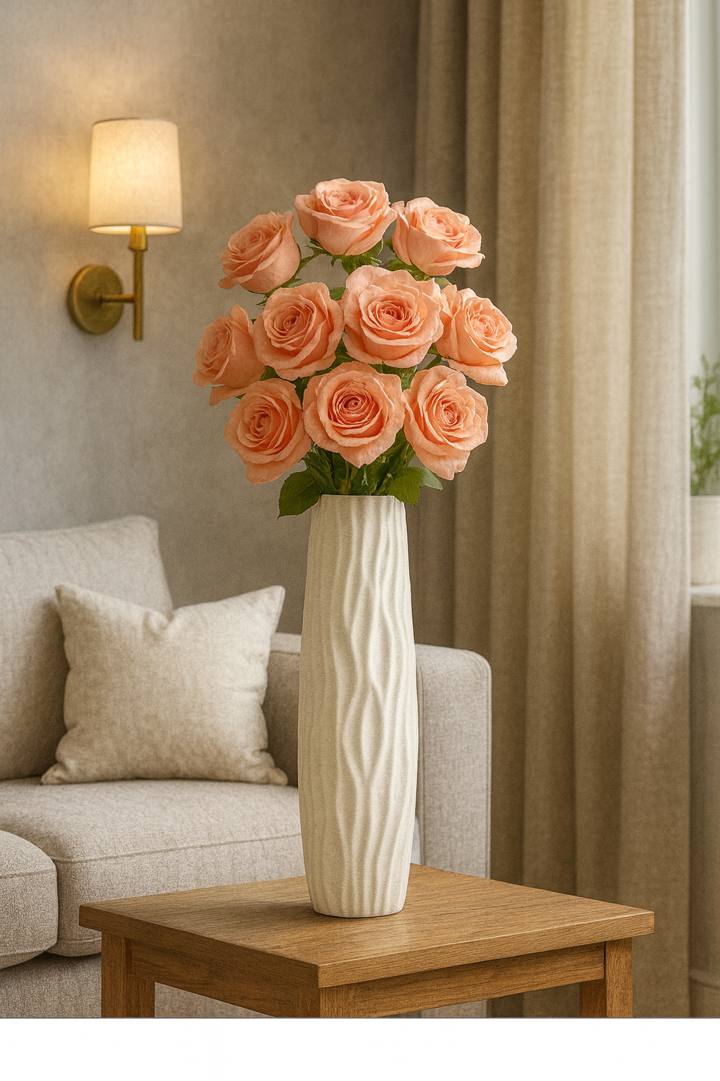 Grand vase décoratif texturé incassable sur pied