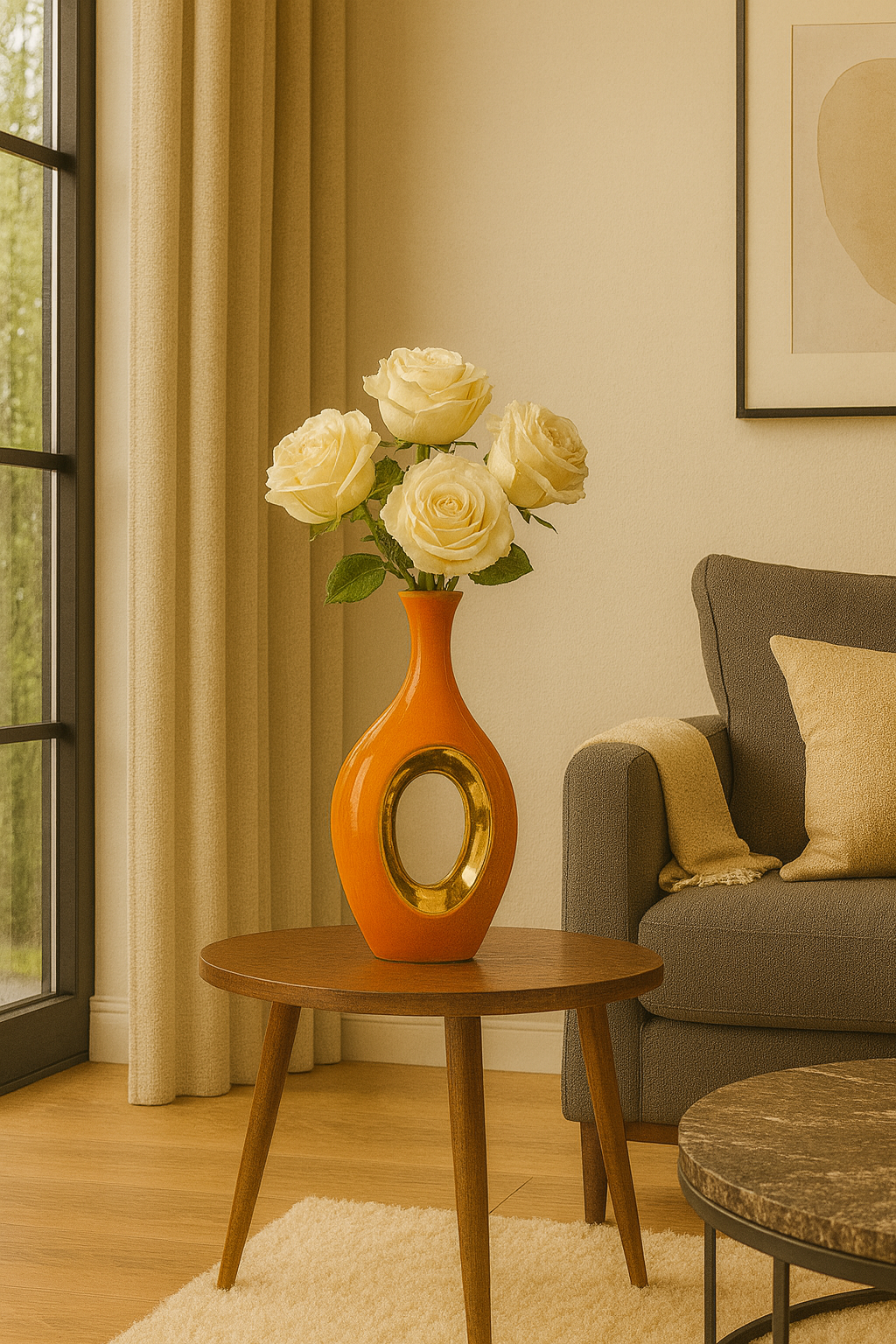 Vase en céramique de luxe orange bordé d’or