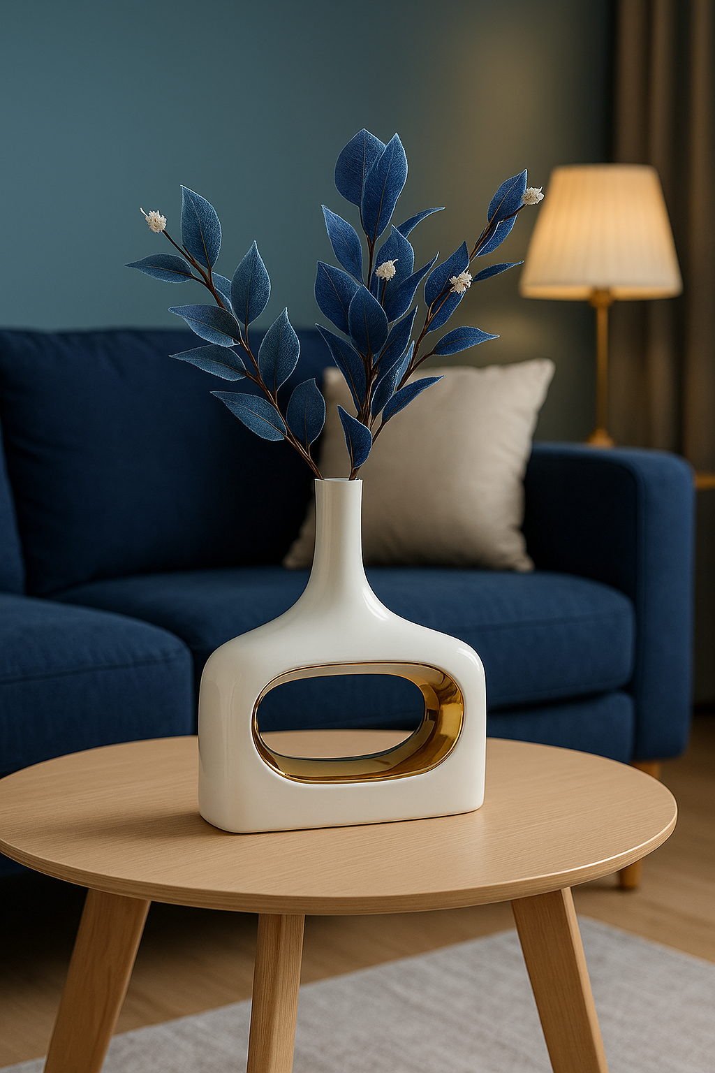 Vase en céramique blanche creuse avec plaquage or