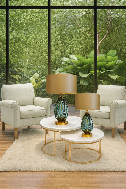 Lampe de table en verre verte