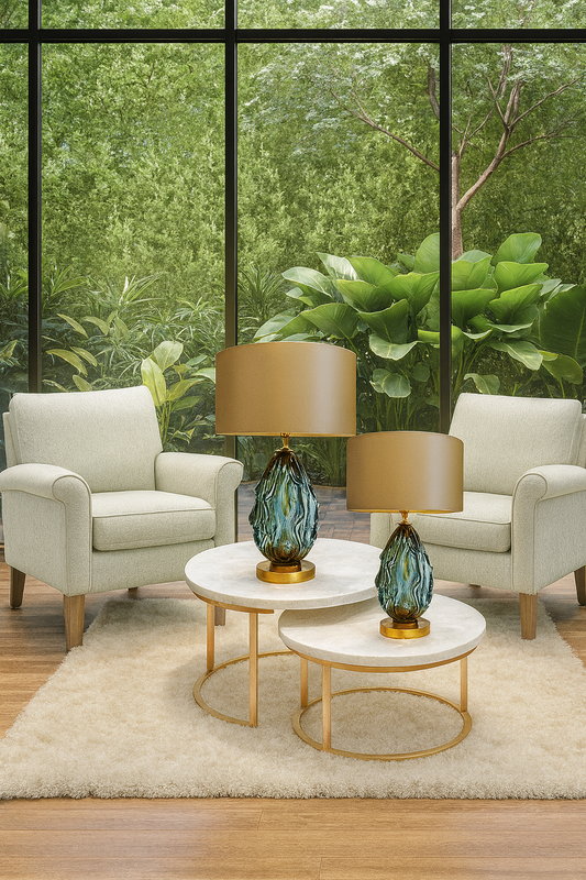 Lampe de table en verre verte