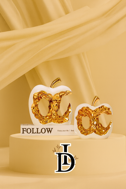 Sculpture Pomme Dorée en Céramique