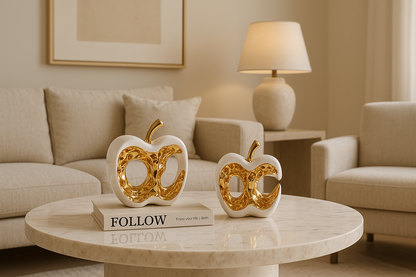 Sculpture Pomme Dorée en Céramique