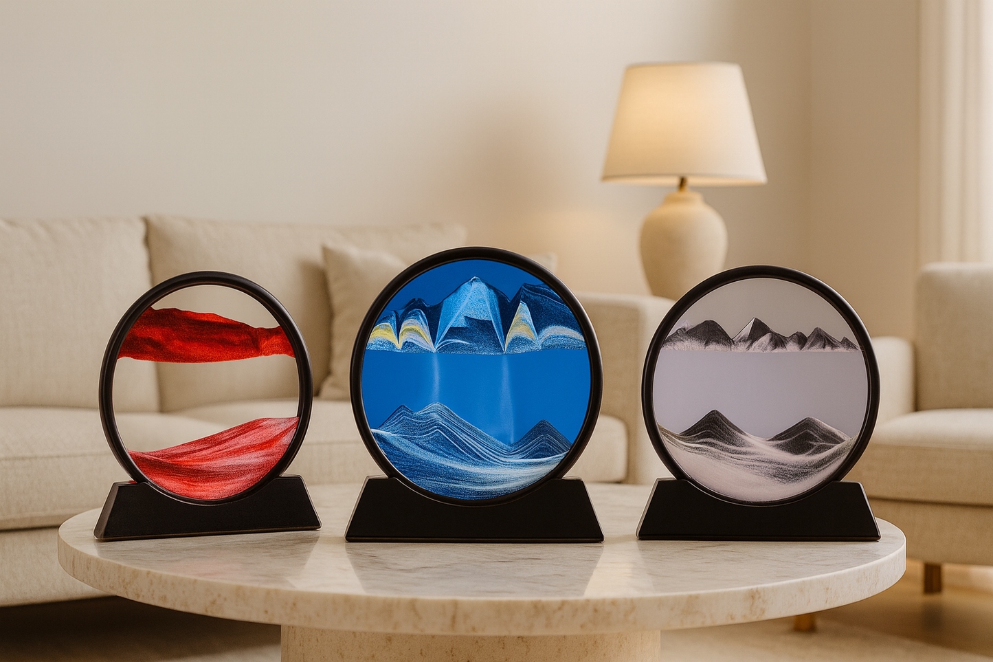 Sablier 3D en Verre – Paysage Marin en Sable Mouvant