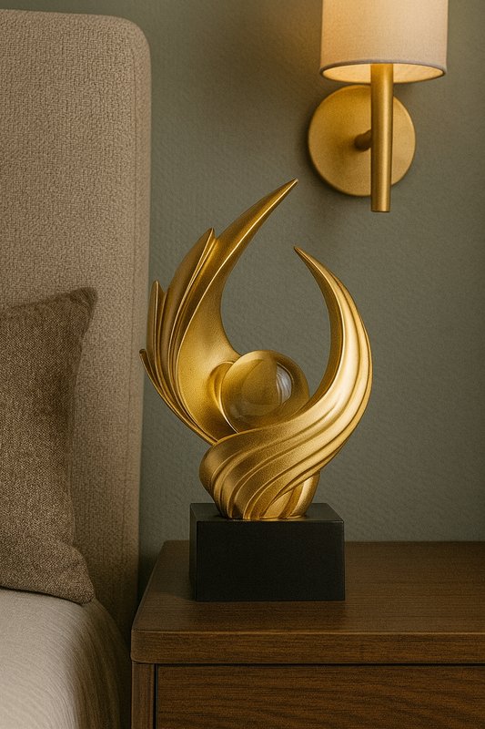 Sculpture Abstraite Dorée – Décoration Moderne en Résine