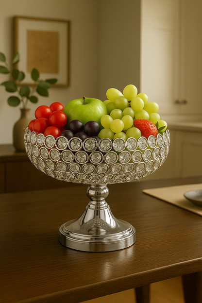 Grande Coupe à Fruits en Fer Doré et Cristaux