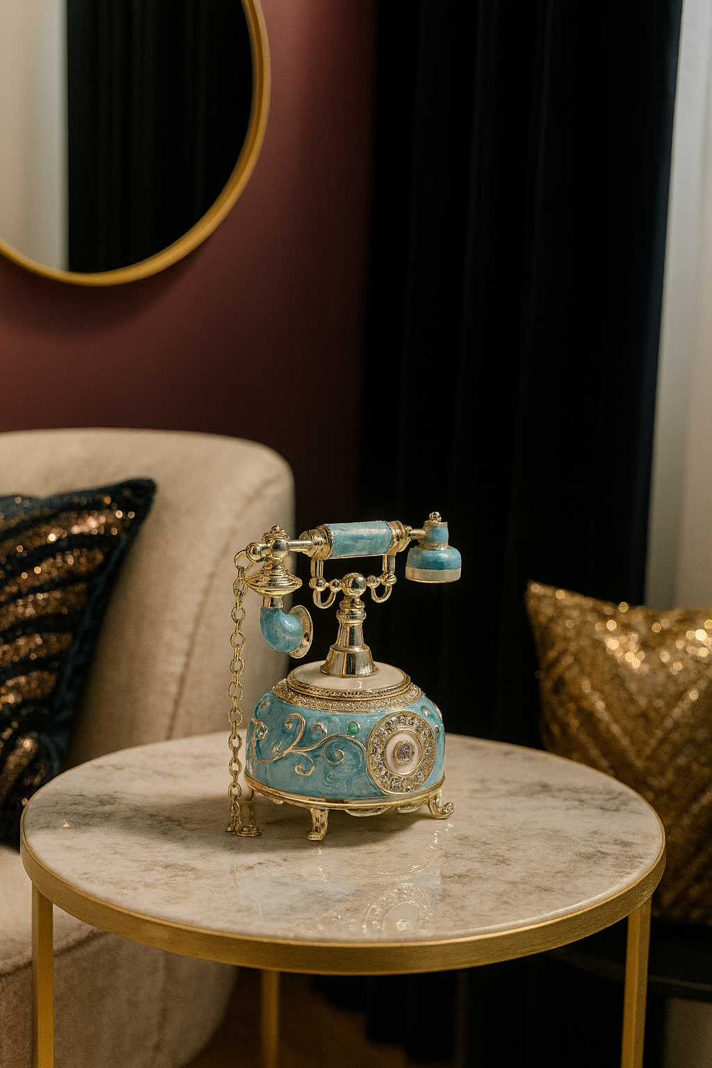 Boîte à Bijoux Vintage Téléphone Émaillé