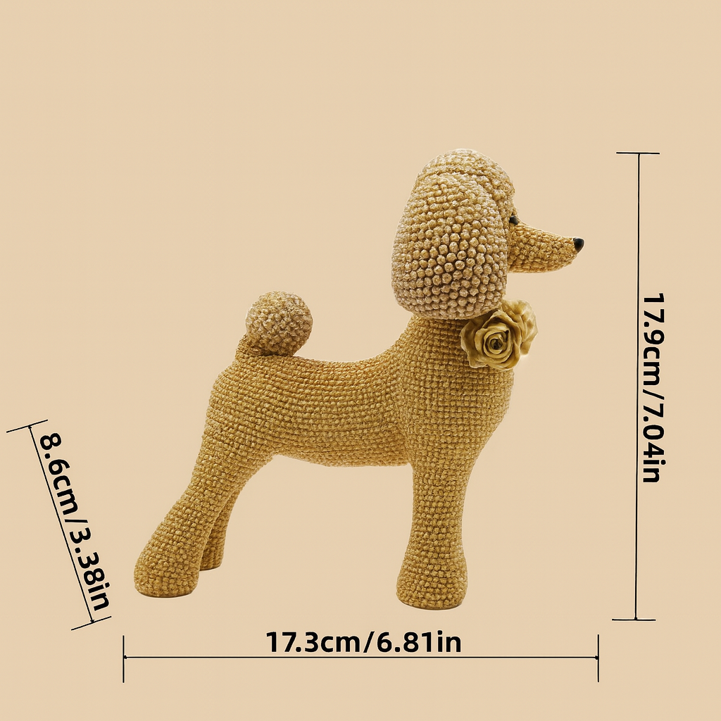 Statue Chien Teddy en Résine avec Nœud de Perles