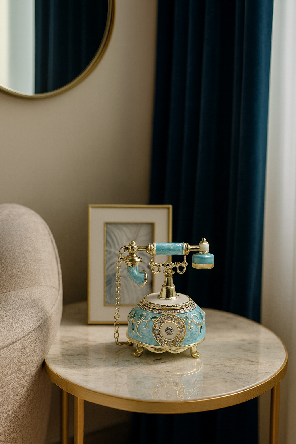 Boîte à Bijoux Vintage Téléphone Émaillé