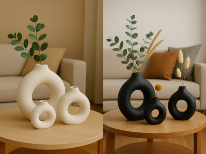 Vase Design Nordique en Céramique – Forme Circulaire Creuse