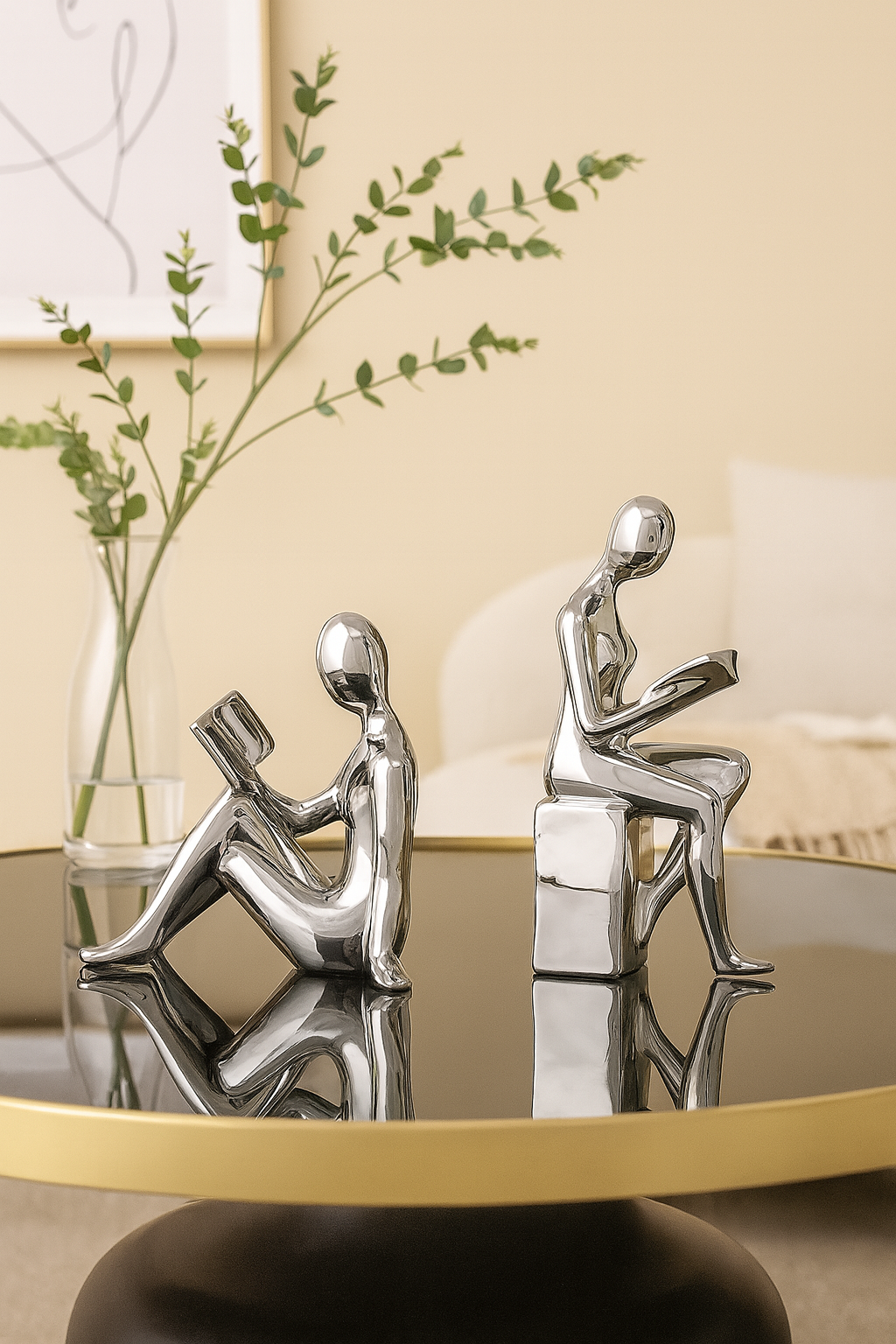 Serre-Livres Fille Moderne en Céramique – Sculpture Décorative (Set 2 pièces)