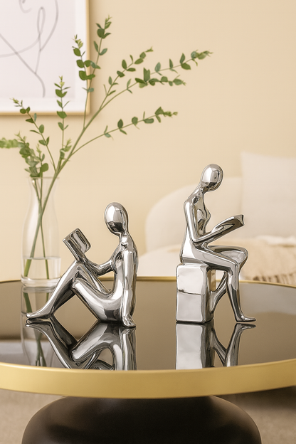 Serre-Livres Fille Moderne en Céramique – Sculpture Décorative (Set 2 pièces)