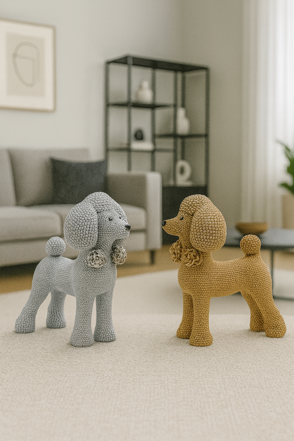 Statue Chien Teddy en Résine avec Nœud de Perles