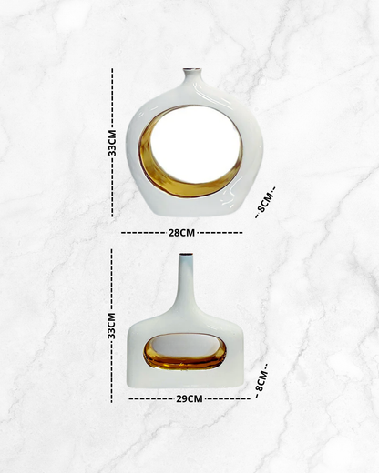 Vase en céramique blanche creuse avec plaquage or