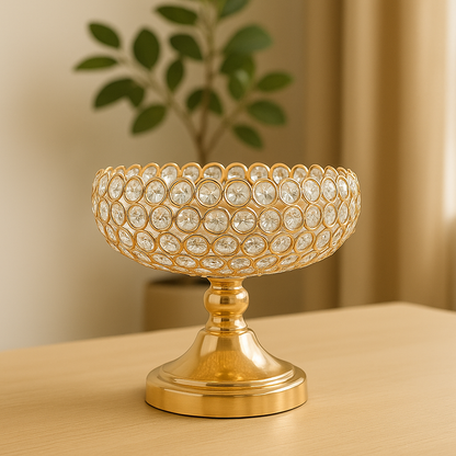 Grande Coupe à Fruits en Fer Doré et Cristaux