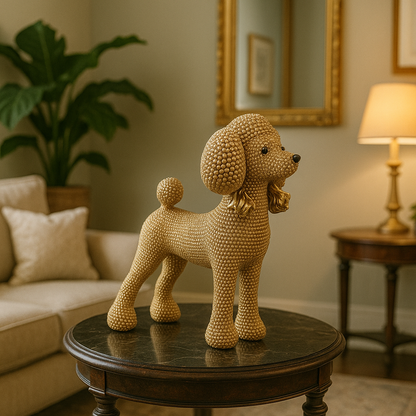 Statue Chien Teddy en Résine avec Nœud de Perles