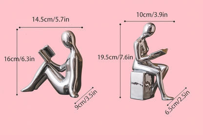 Serre-Livres Fille Moderne en Céramique – Sculpture Décorative (Set 2 pièces)