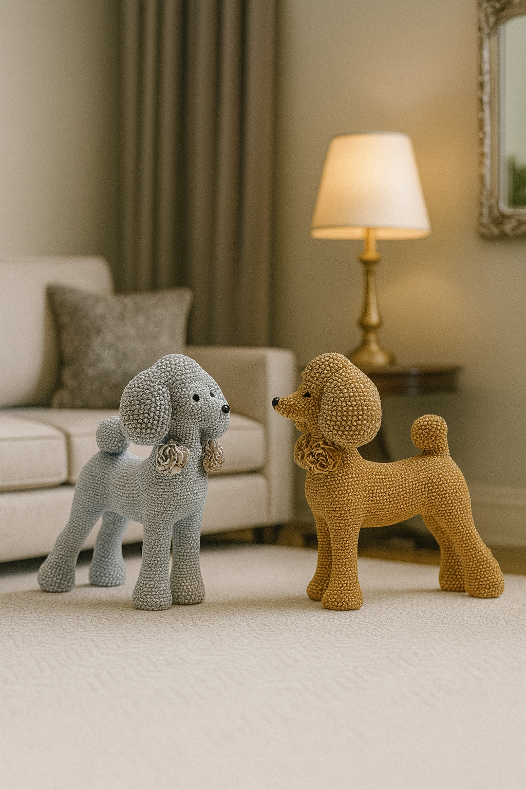 Statue Chien Teddy en Résine avec Nœud de Perles